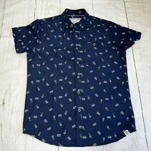 Free Planet - Mens Button Down Casual Shirt - Size M Pineapple Navy Blue